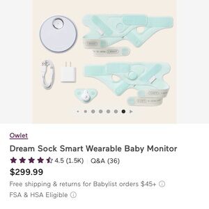 Owlet Dream Sock Smart Wearable Baby Monitor - Mint